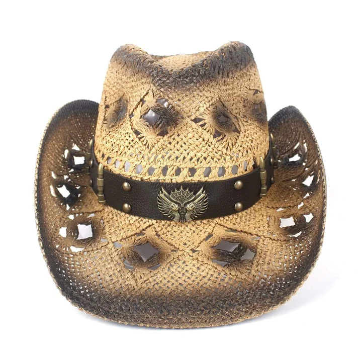 Chapeau De Cowboy En Paille Pour Enfant - Protection UV - Bord Large 7,4 Cm - Mentonnière Amovible - Tailles 52 Cm (2-4 Ans) Et 54 Cm (5-9 Ans) - Idéal été Et Déguisement