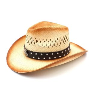 Chapeau De Paille Western à Strass Noirs
