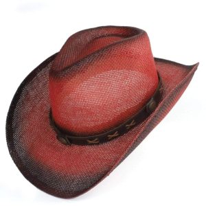 Chapeau De Paille Western Rouge Et Noir