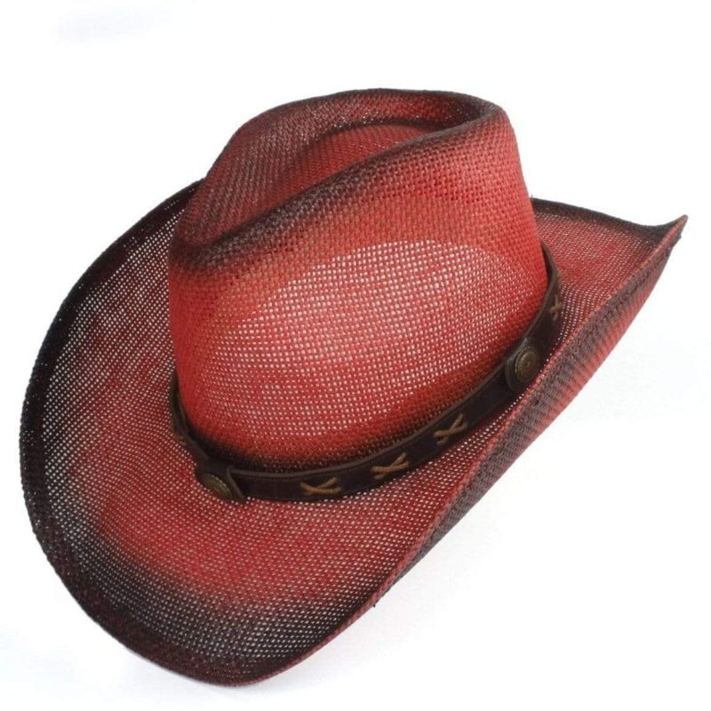 Chapeau De Paille Western Rouge Et Noir