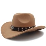 Chapeau Western Gambler beige avec lanière en cuir